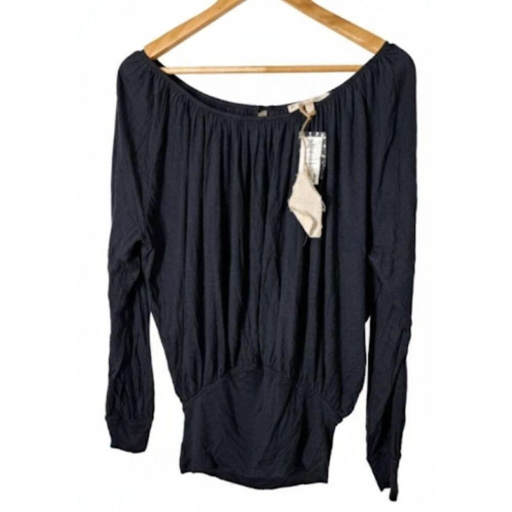 joie womens small blouse longsleeve boat neck charcoal gray top soft viscose